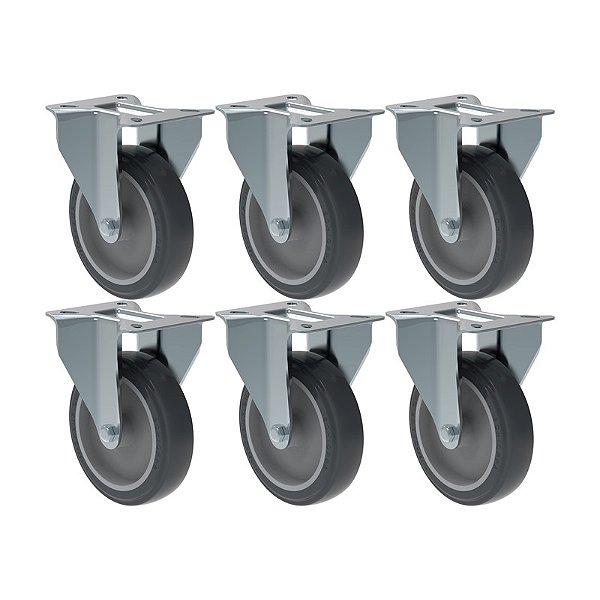 KIT 6 RODÍZIO FIXO PVC CINZA FL 512 BP SM 75KG SCHIOPPA