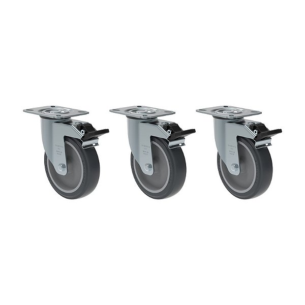 KIT 3 RODÍZIO GIRATÓRIO FREIO PVC CINZA GL 512 BP G SM 75KG