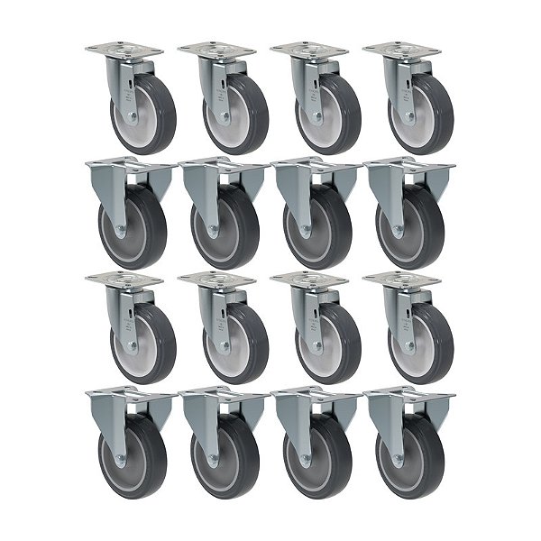 KIT 16 RODÍZIO FIXO GIRATÓRIO PVC CINZA 512 BP SM 75KG