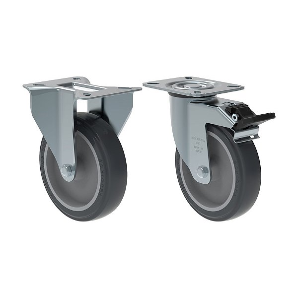 KIT 2 RODÍZIO FIXO GIRATÓRIO FREIO PVC CINZA 512 BP SM 75KG