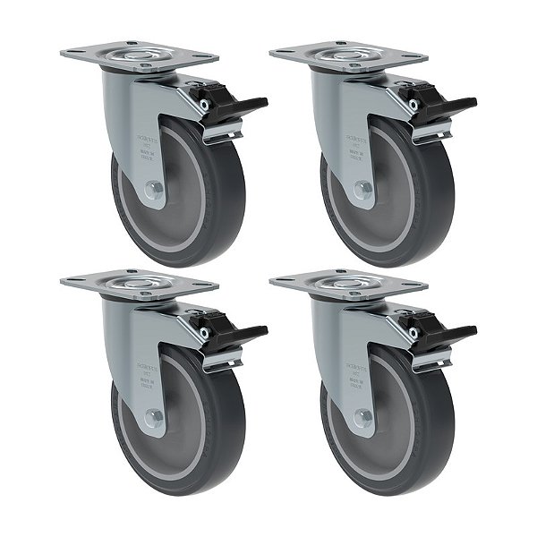 KIT 4 RODÍZIO GIRATÓRIO FREIO PVC CINZA GL 512 BP G SM 75KG