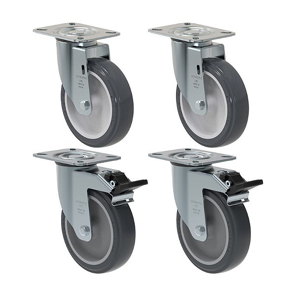 KIT 4 RODÍZIO GIRATÓRIO FREIO PVC CINZA GL 512 BP G SM 75KG