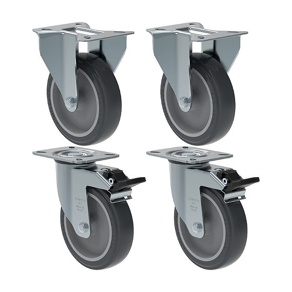 KIT 4 RODÍZIO FIXO GIRATÓRIO FREIO PVC CINZA 512 BP SM 75KG