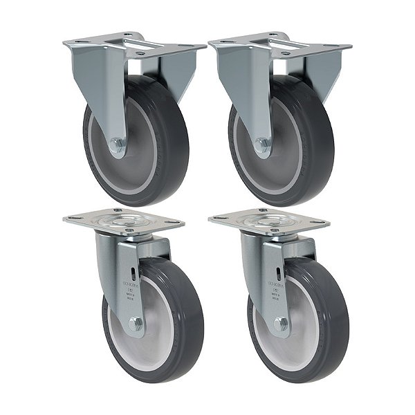 KIT 4 RODÍZIO FIXO GIRATÓRIO PVC CINZA 512 BP SM 75KG