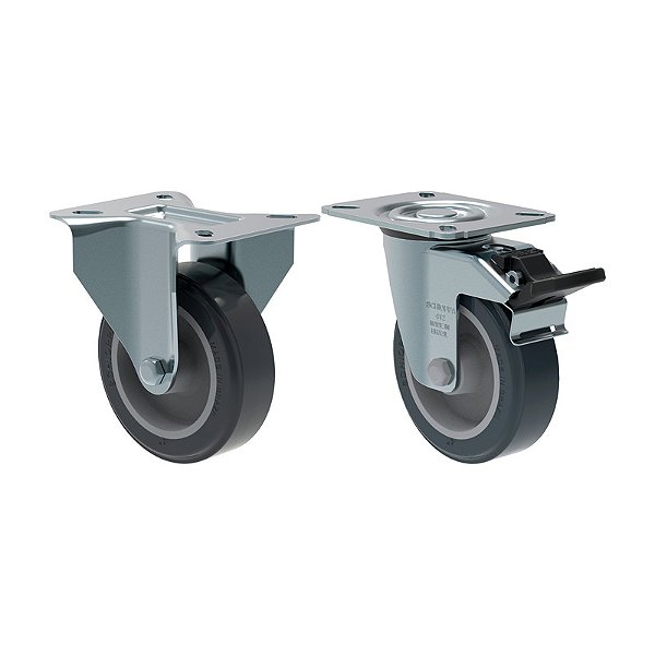 KIT 2 RODÍZIO FIXO GIRATÓRIO FREIO PVC CINZA 412 BP SM 65KG