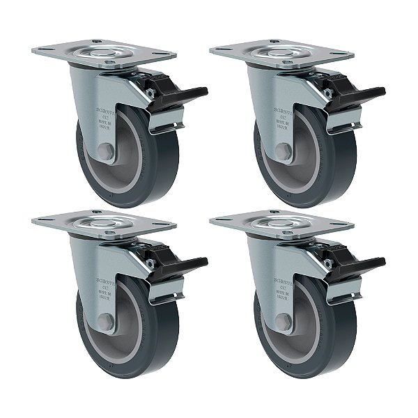 KIT 4 RODÍZIO GIRATÓRIO FREIO PVC CINZA GL 412 BP G SM 65KG