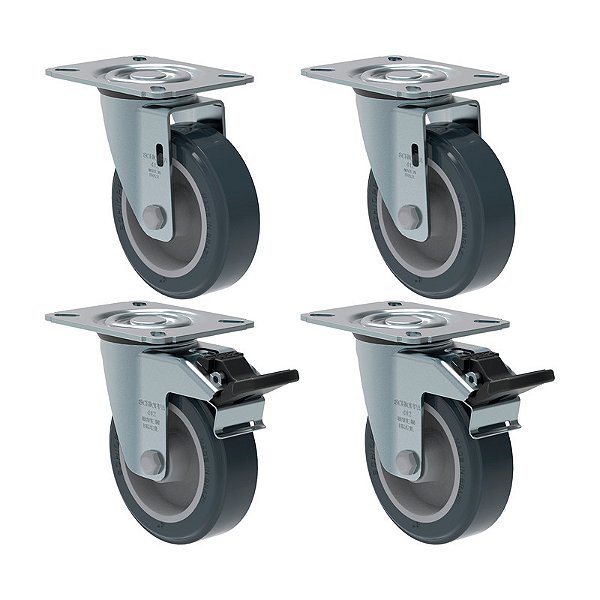 KIT 4 RODÍZIO GIRATÓRIO FREIO PVC CINZA GL 412 BP G SM 65KG