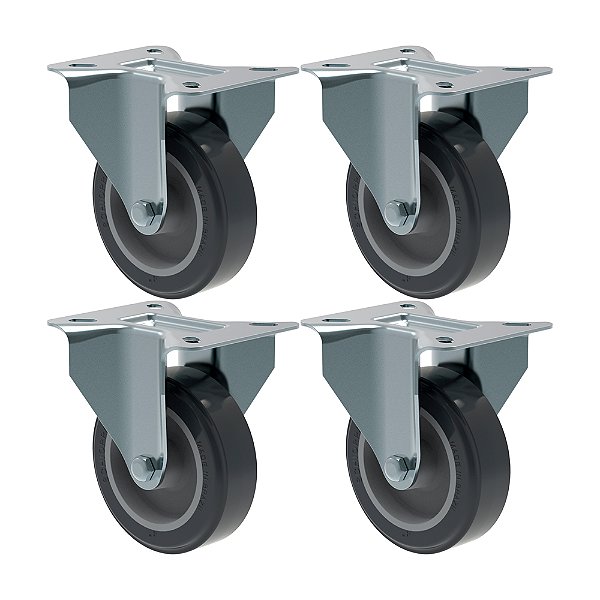 KIT 4 RODÍZIO FIXO PVC CINZA FL 412 BP SM 65KG SCHIOPPA