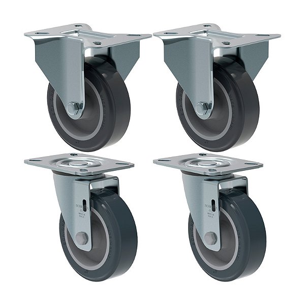 KIT 4 RODÍZIO FIXO GIRATÓRIO PVC CINZA 412 BP SM 65KG