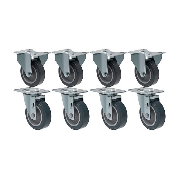 KIT 8 RODÍZIO FIXO GIRATÓRIO PVC CINZA 412 BP SM 65KG