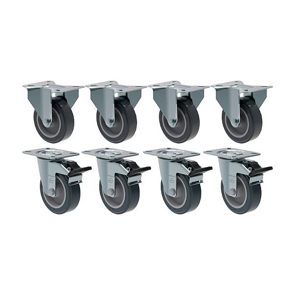 KIT 8 RODÍZIO FIXO GIRATÓRIO FREIO PVC CINZA 412 BP SM 65KG