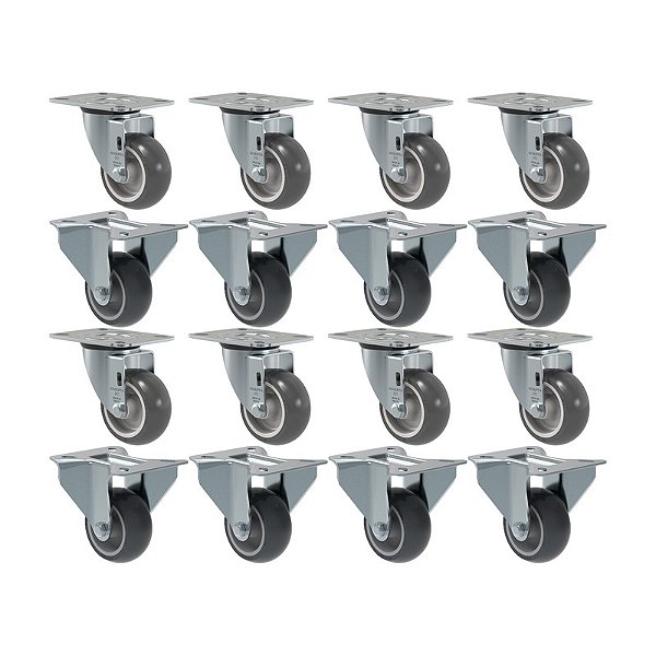 KIT 16 RODÍZIO FIXO GIRATÓRIO PVC CINZA 312 BP SM 60KG