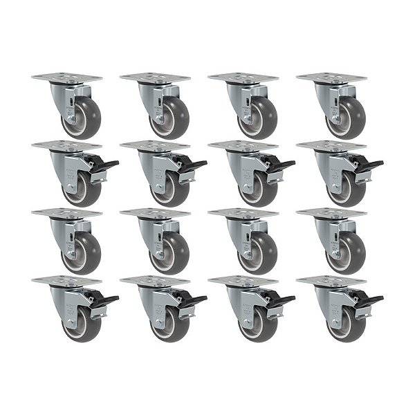 KIT 16 RODÍZIO GIRATÓRIO FREIO PVC CINZA GL 312 BP G SM 60KG