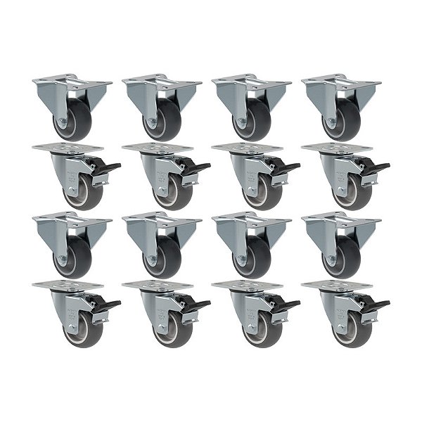 KIT 16 RODÍZIO FIXO GIRATÓRIO FREIO PVC CINZA 312 BP SM 60KG