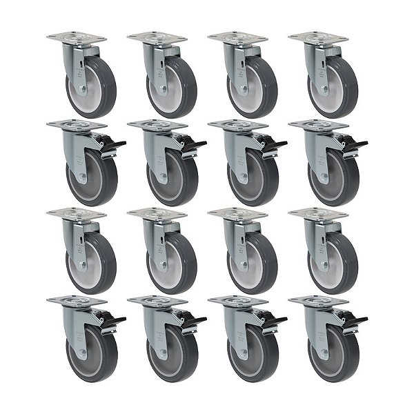 KIT 16 RODÍZIO GIRATÓRIO FREIO PVC CINZA GL 512 BP G SM 75KG