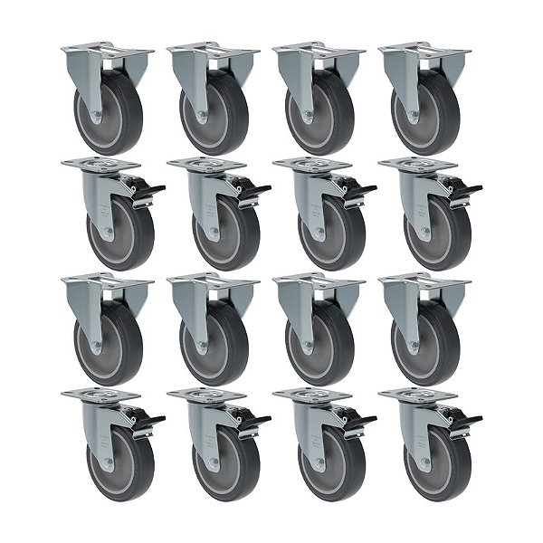 KIT 16 RODÍZIO FIXO GIRATÓRIO FREIO PVC CINZA 512 BP SM 75KG