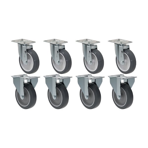 KIT 8 RODÍZIO FIXO GIRATÓRIO PVC CINZA 512 BP SM 75KG