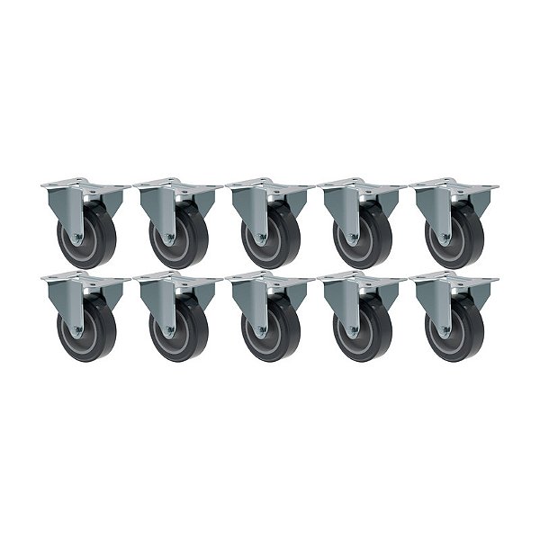 KIT 10 RODÍZIO FIXO PVC CINZA FL 412 BP SM 65KG SCHIOPPA