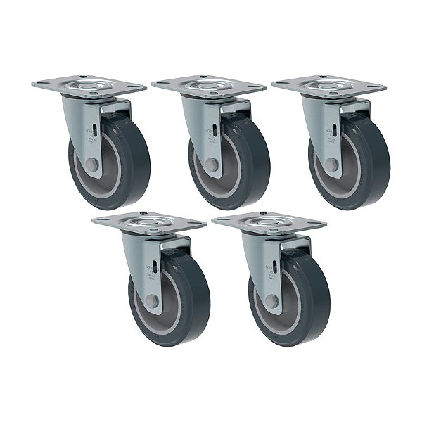 KIT 5 RODÍZIO GIRATÓRIO PVC CINZA GL 412 BP SM 65KG SCHIOPPA