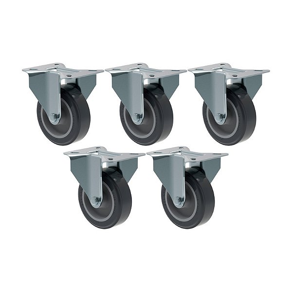 KIT 5 RODÍZIO FIXO PVC CINZA FL 412 BP SM 65KG SCHIOPPA