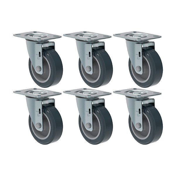KIT 6 RODÍZIO GIRATÓRIO PVC CINZA GL 412 BP SM 65KG SCHIOPPA