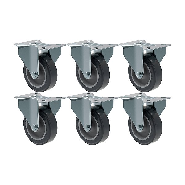 KIT 6 RODÍZIO FIXO PVC CINZA FL 412 BP SM 65KG SCHIOPPA