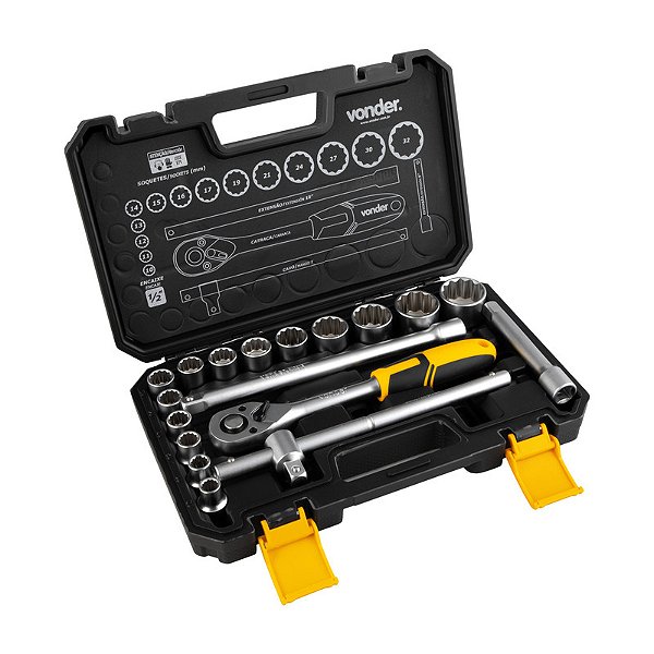 JOGO SOQUETES ESTRIADOS ENCAIXE 1/2" 10MM A 32MM 18PC VONDER