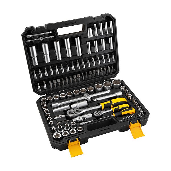 JOGO SOQUETES PONTEIRAS ENCAIXE 1/2" 1/4"C/CATRACA 108PCS VD