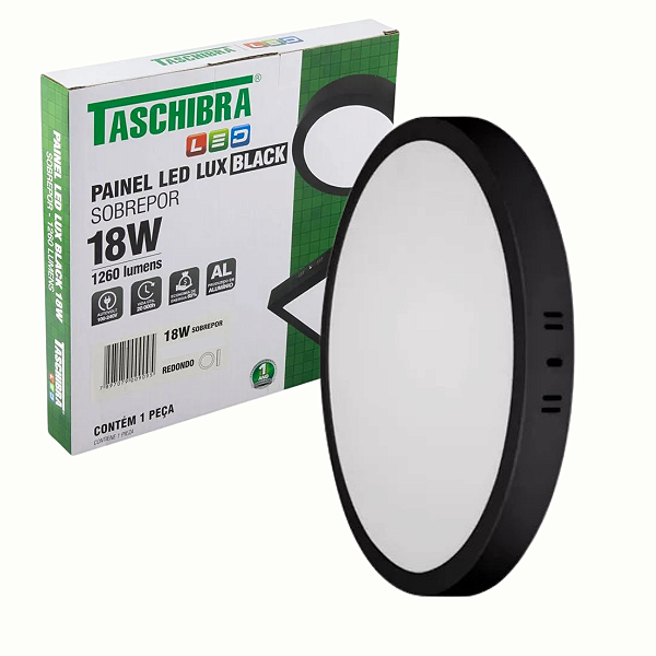 Painel de Led Preto 18W Redondo Sobrepor Bivolt Taschibra