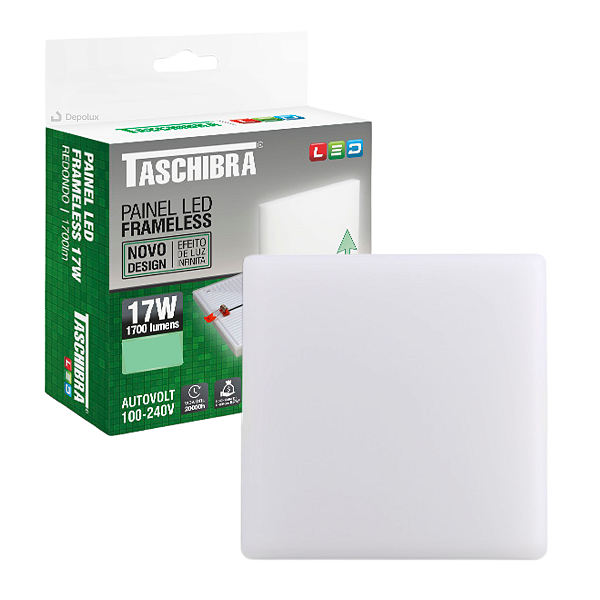 Painel de Led 17w Frameless Quadrado Embutir ou Sobrepor Borda Infinita Bivolt Taschibra