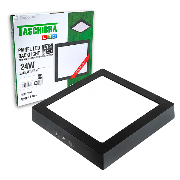 Painel de Led Preto 24W Quadrado Sobrepor Bivolt Taschibra