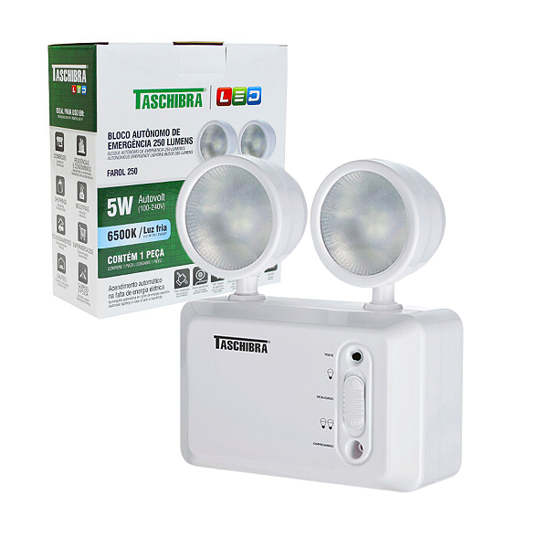 Luminária Emergência Bloco Autônomo Taschibra Farol 250 Lumens Bivolt