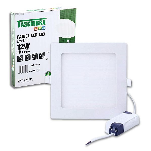 Painel de Led Quadrado 12W Embutir Branco Bivolt Taschibra