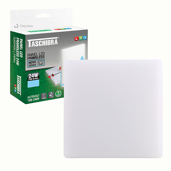 Painel de Led 24w Frameless Quadrado Embutir ou Sobrepor Borda Infinita Bivolt Taschibra