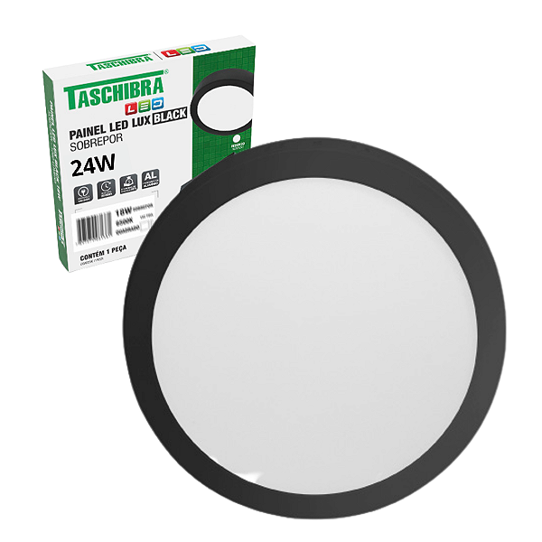 Painel de Led Preto 24W Redondo Sobrepor Bivolt Taschibra