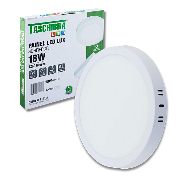 Painel de Led 18W Branco Redondo Sobrepor Bivolt Taschibra