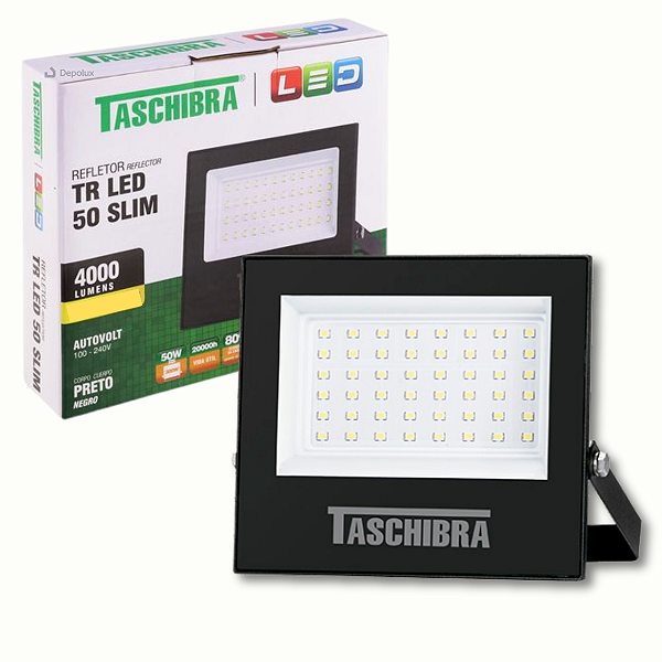 Refletor Led 50W Taschibra TR Slim Carcaça Preto Bivolt