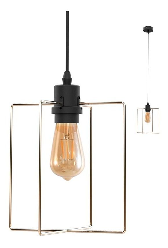 Pendente Retrô Aramado Quadrado Square Dourado Taschibra