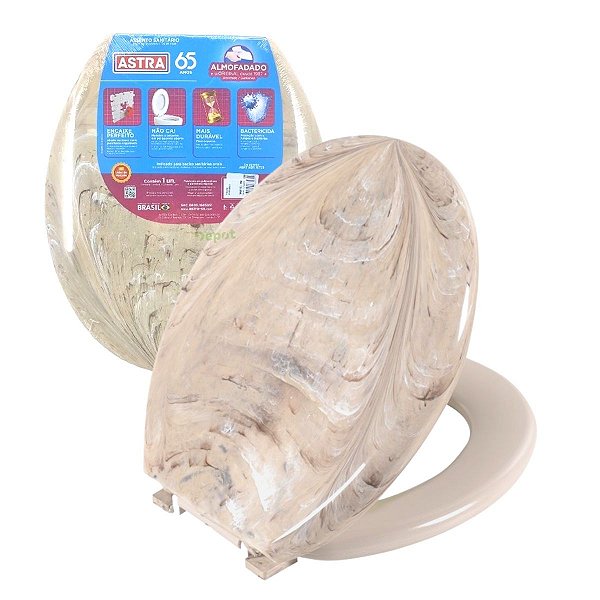 Assento Sanitário Oval Astra Almofadado Bege Marmorizado