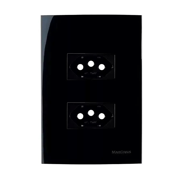 Tomada Dupla Preto 20A 2P+T Sleek Ebony Com Placa 4x2'' Margirius