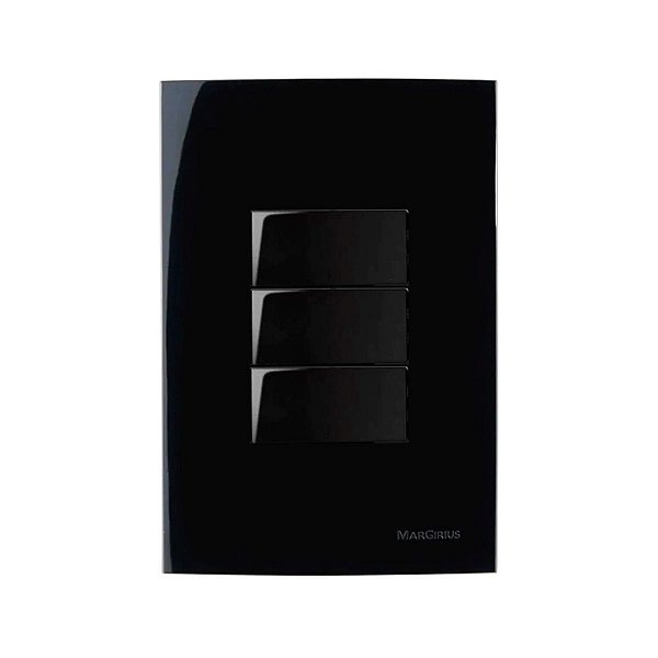 Interruptor Triplo Simples Preto Sleek Ebony 10A 250V Com Placa 4x2'' Margirius