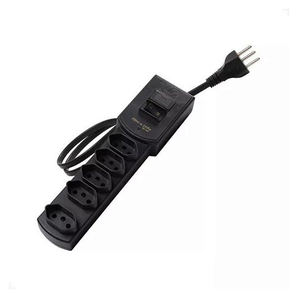 Filtro Linha 5 Tomadas Com Fusível Clamper Preto Bivolt Margirius