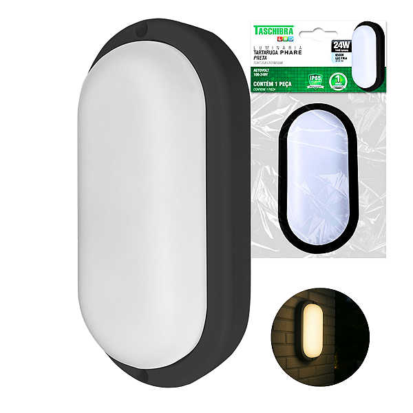 Arandela Tartaruga Led Taschibra Phare Preto Slim 24W IP65 Bivolt