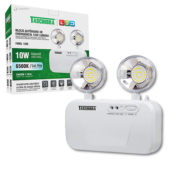 Luminária Emergência Bloco Autônomo Taschibra Farol 1200 Lúmens Bivolt