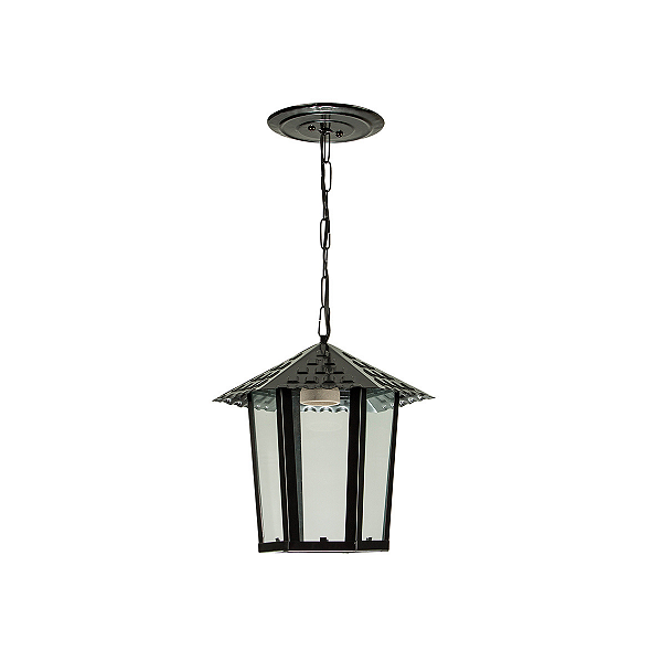 Pendente Colonial Sextavado Vidro Liso 1xE27 Blumenau Preto