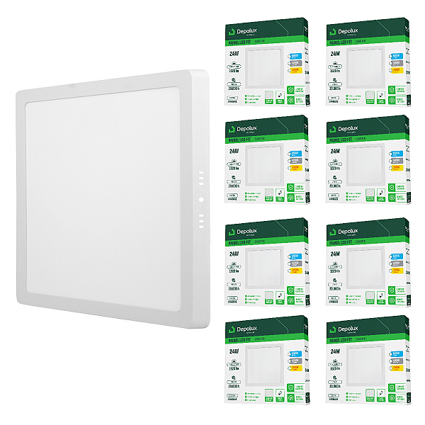 Kit 10 Painel Led Quadrado 24W Fit Sobrepor Branco Bivolt Depolux