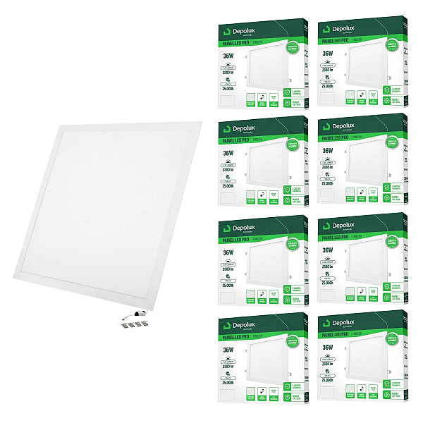 Kit 10 Painel de Led Embutir 36W 40x40cm Quadrado Alumínio Branco Bivolt Depolux