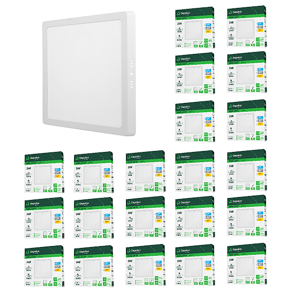 Kit 20 Painel Led Quadrado 24W Fit Sobrepor Branco Bivolt Depolux