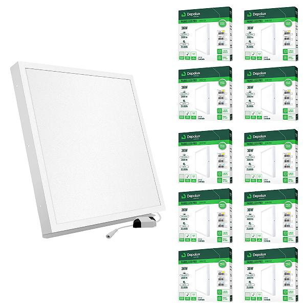 Kit 10 Painel de Led Sobrepor 36W 40x40cm Quadrado Alumínio Branco Bivolt Depolux