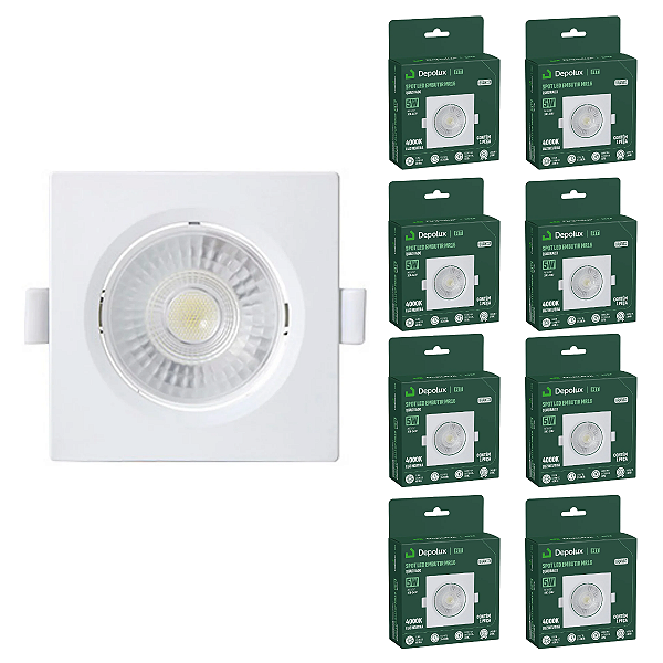 Kit 10 Spot de Led 5w Embutir Quadrado 9x9cm Fit Bivolt Depolux